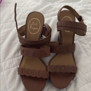 Jack Rogers Brown Scalloped Sandals with Ankle Straps